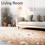 Artisan Meadow Area with Whimsical Flower Sprigs and Curved Lines(Beige)