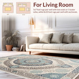 Ultra Soft Area Rug, Non Slip, Stain Resistant, Washable Area Rugs for Living Room, Bedroom, Transitional Damask Boho(Beige)