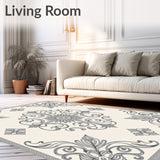 Artisan Crafted Damask Swirl Transitional Medallion Heritage Design(Ivory)