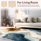 Artistic Brown Grey and Blue Marble Swirl Rug with Contemporary Abstract Design(Beige)
