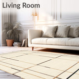 Contemporary Geometric Neutral Beige Area Modern Design(Beige)