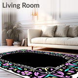 Boho Insect Garden with Stylized Floral and Decorative Petal Edges (Black)