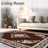 Florence Paisley Medallion with Scrollwork Motifs Interlocking Design(Brown)