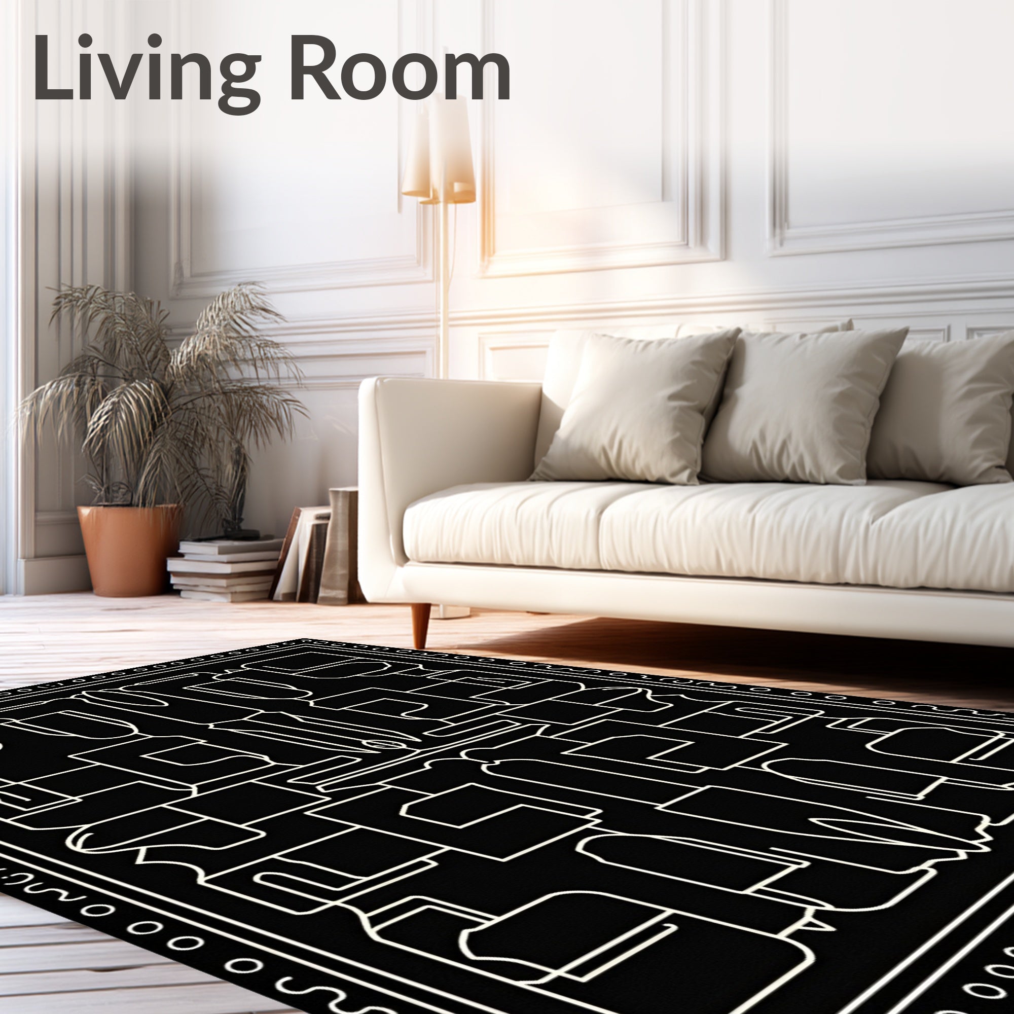 Kasbah Maze Motif with Abstract Interlocking Lines and Minimalist Dots (Black) - ODIKA