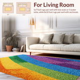 Ultra Soft Area Rug, Non Slip, Stain Resistant, Washable Area Rugs for Living Room, Bedroom, Fluffy Rainbow Unicorn Shaggy(Red)