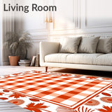 Windowpane Check with Autumn Botanical Border Accents(Red)