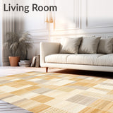 Abstract Checkered Weave Area – Warm Beige Textured(Beige)