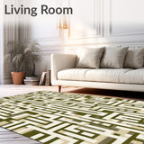 Olive Beige Area Versatile Style Non Shed Weave Fringed Borders(Green)
