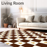 Harvest Gingham Doormat with Autumn Maple Leaf Motifs(Brown)