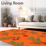 Botanical Evergreen Scrollwork Featuring Festive Crimson Petals(Orange)