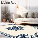 Hydrangea Bloom Medallion Tapestry with Ornate Border Flourishes(Blue)