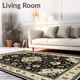 Elegant Medallion Oriental with Intricate Black and Beige Motifs(Black)