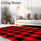 Festive Red Plaid Checkered Area Rug for Front Entryway(Red)