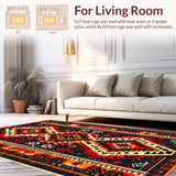 Ultra Soft Area Rug, Non Slip, Stain Resistant, Washable Area Rugs for Living Room, Bedroom, Aztec Western Print(Red)