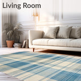 Modern Plaid Area with Irregular Grid Lines and Muted Blue Beige Tones(Beige)