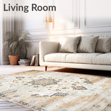 Area Featuring Vintage Medallion Design in Beige Tones(Beige)