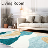 Chic Woven Area with Abstract Coastal Design(Blue)