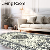 Elegant Ivory and Black Patterned Area Inspired(White)