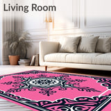 Classic Medallion Featuring Ornate Floral Scrolls and Interlocking Motifs (Pink)