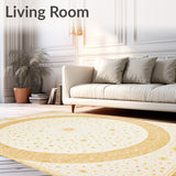 Celestial Letters Round Area with Beige Tones and Playful Star Motifs(White)