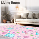 Playful Kitten Doodle Patchwork Featuring Floral and Paw Imprints(Pink)