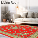 Traditional Paisley Tapestry with Ornamental Border Accents Low Pile(Red)