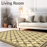 Geometric Diamond Pathway Area Rug with Repeating Trellis Elements(Beige)