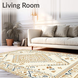 Contemporary Beige Tribal Medallion with Textured High Low Design(Beige)