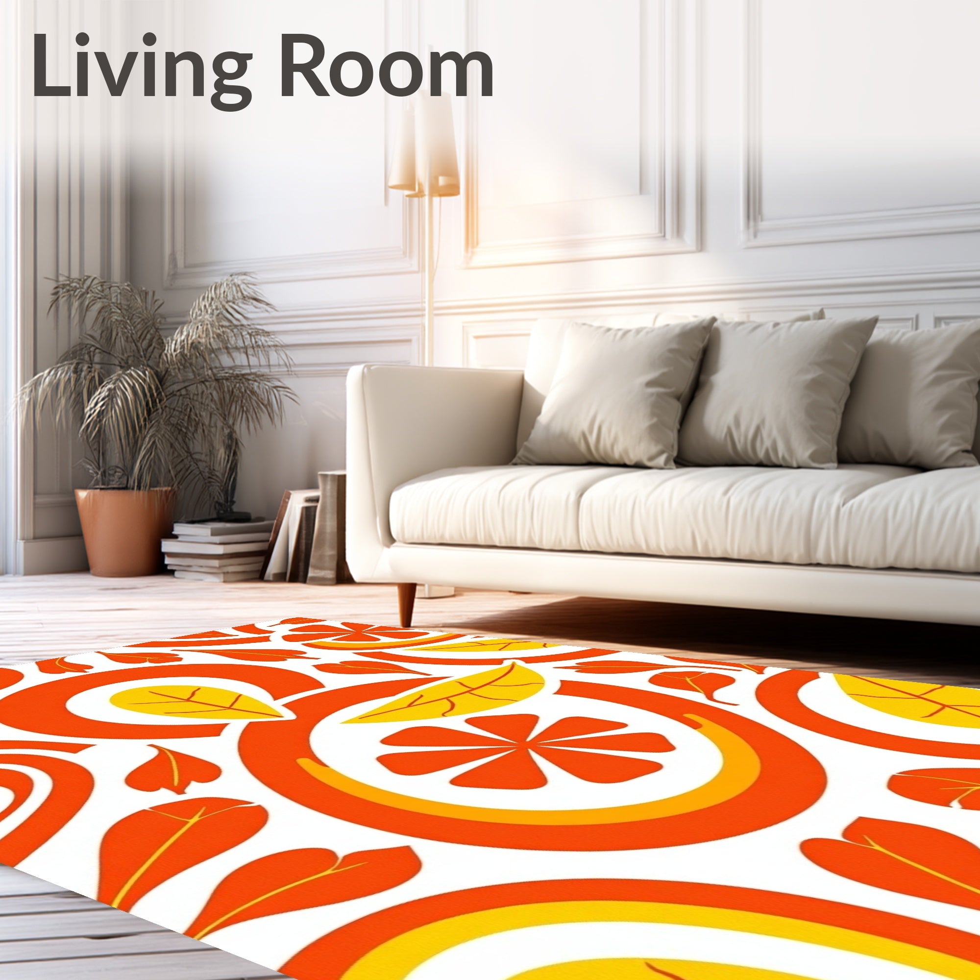 Retro Citrus Burst Abstract with Swirling Petals (Orange) - ODIKA