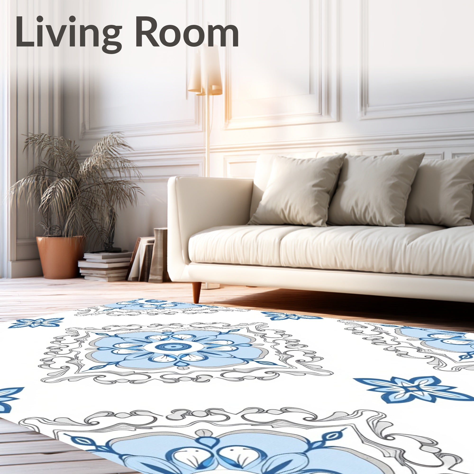 Elegant Floral Medallion with Delicate Vine Embellishments (White) - ODIKA