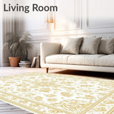 Elegant Medallion Area with Intricate Ivory and Beige Motifs(Gold)