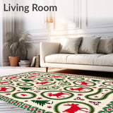 Festive Fir Tree and Leaping Deer Interlocking Motif Design(Red)