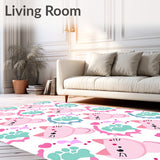 Charming Kitten Faces in Interlocking Hearts and Paw Print Motif(Pink)