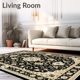 Elegant Traditional Area with Intricate Black and Beige(Black)