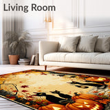 Pumpkin Patch Black Cat Gnome Rug with Autumn Leaves and Festive Swirls(Brown)