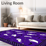 Halloween Haunt Rug Set Ghostly Coir Mat & Black Plaid Entryway Carpet Decor(Purple)
