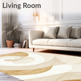 Neutral Beige Spiral Swirl Round with Contemporary Artistic Motif(Beige)