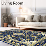 Chateau Collection Grandeur Medallion Regal Blue Tan Classic Motif(Blue)