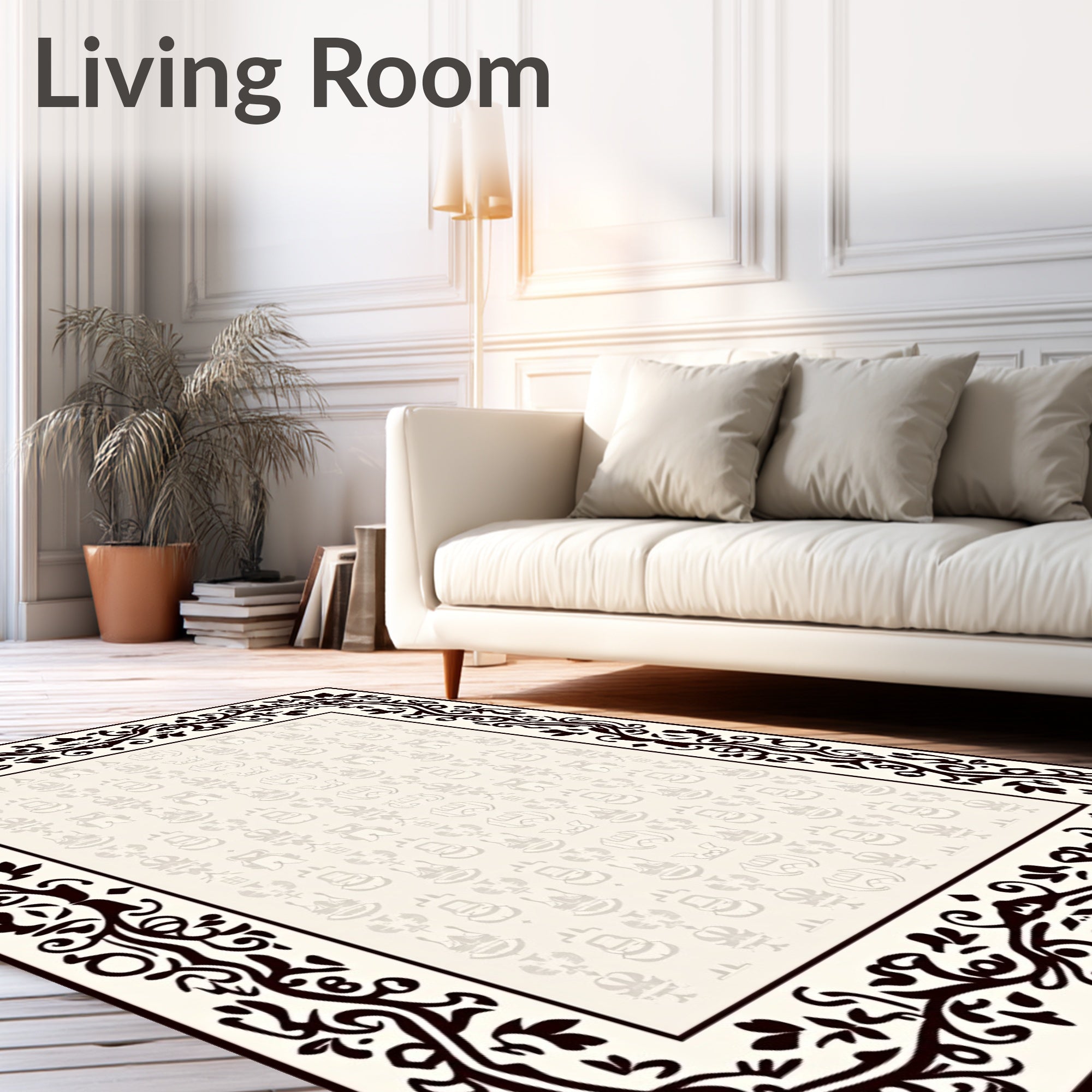 Symmetrical Damask Motif with Delicate Vines and Stylized Petal (Black) - ODIKA