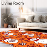 Festive Snowman Gathering with Glitter Snowflake Motifs and Cheerful(Orange)
