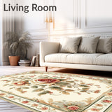 Desert Rose Beige Sage Muted Floral Medallion Floor Accent(Beige)