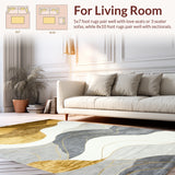 Modern Abstract Area Rug for Dynamic Home Decor Washable Low Pile Carpet(Gold)