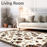 Beige Brown Floral Faux Wool Non Slip(Beige)
