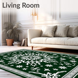 Snowflake Medallion Design Plush Floor Covering with Winter Crystalline(Green)