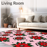 Poinsettia Blossom Damask Low Pile Christmas(Pink)