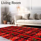 Festive Entry Plaid with Evergreen Branch Detailing(Red)