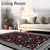 Ornate Mistletoe Damask with Festive Botanical Tracery(Black)