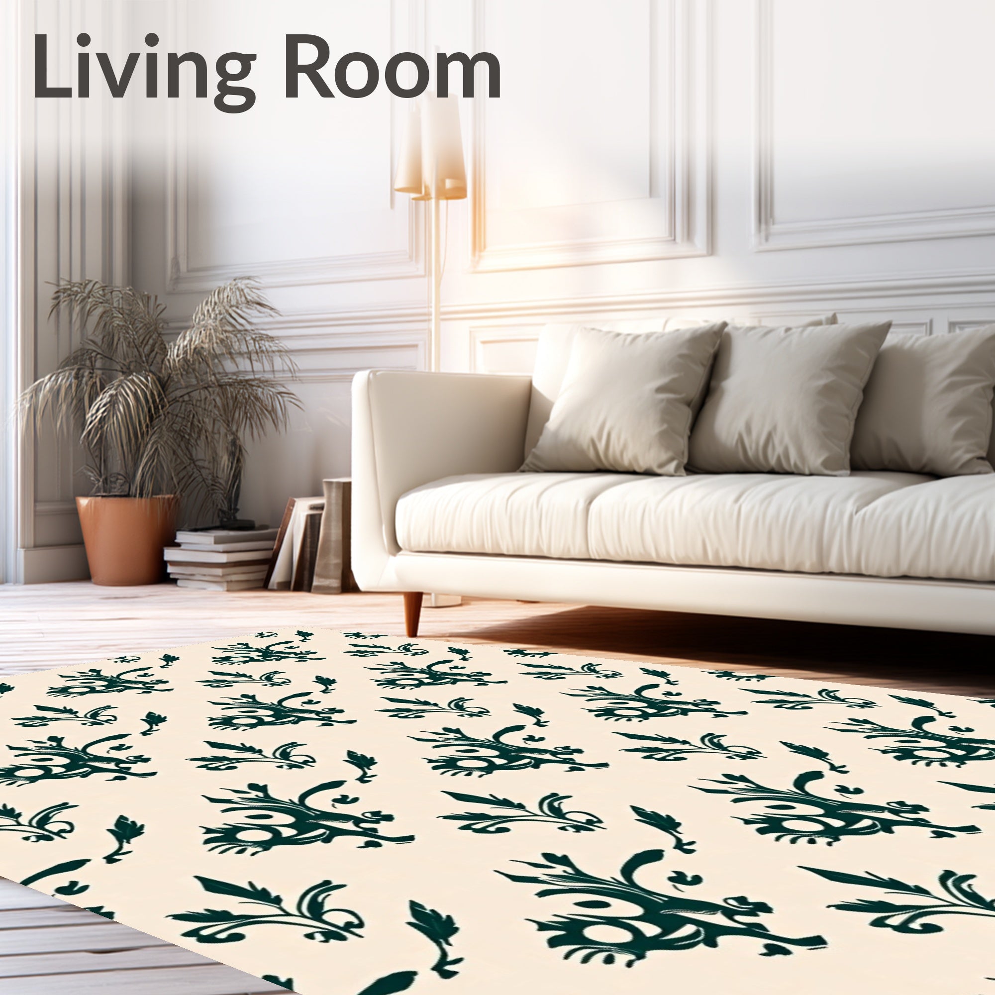 Botanical Damask Design with Faded Elegance Motifs (Beige) - ODIKA
