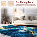 Gilded Ocean Weave All Weather Area Rug Non Shedding Deck(Blue)