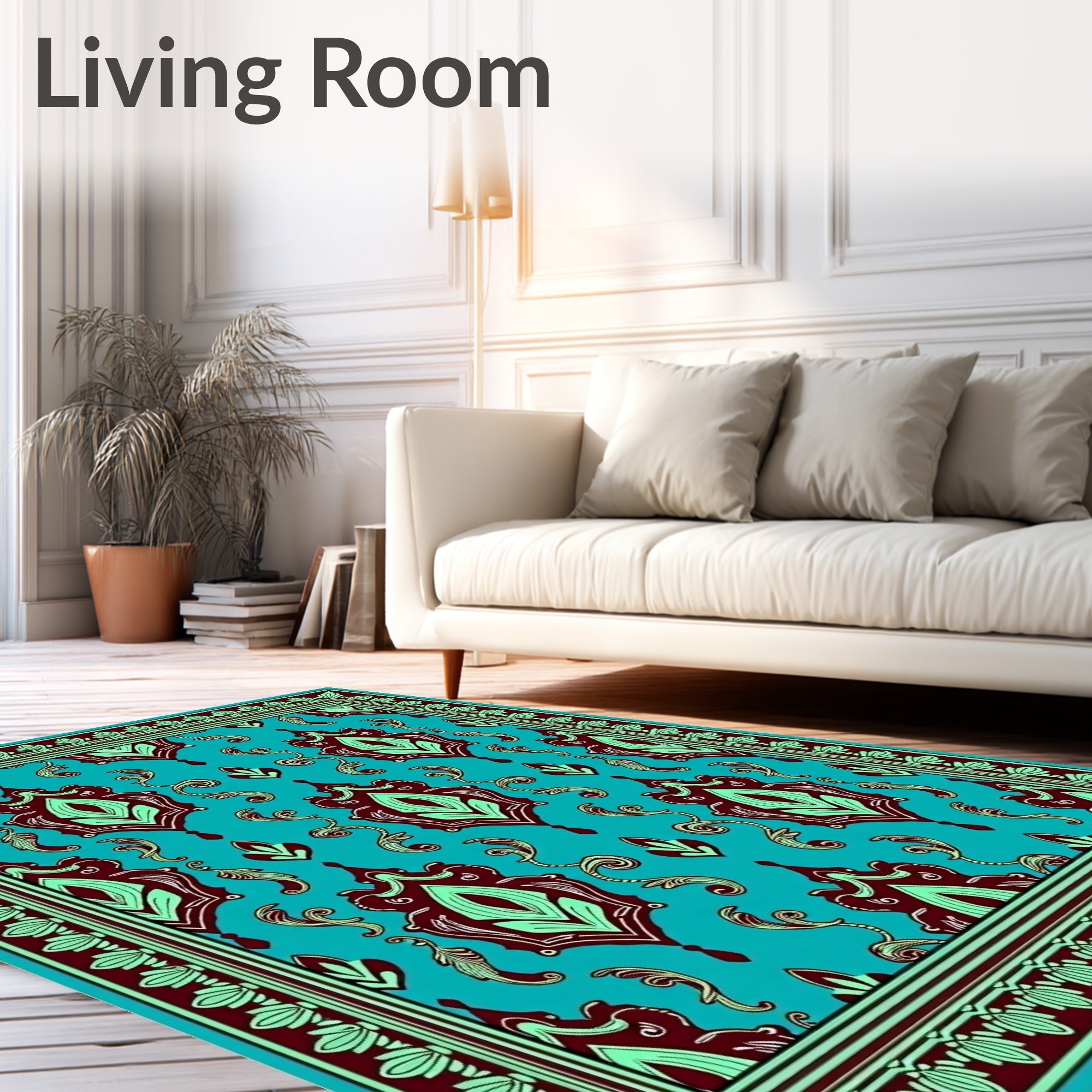 Intricate Paisley Teardrop Low Pile with Swirling Motifs (Turquoise) - ODIKA